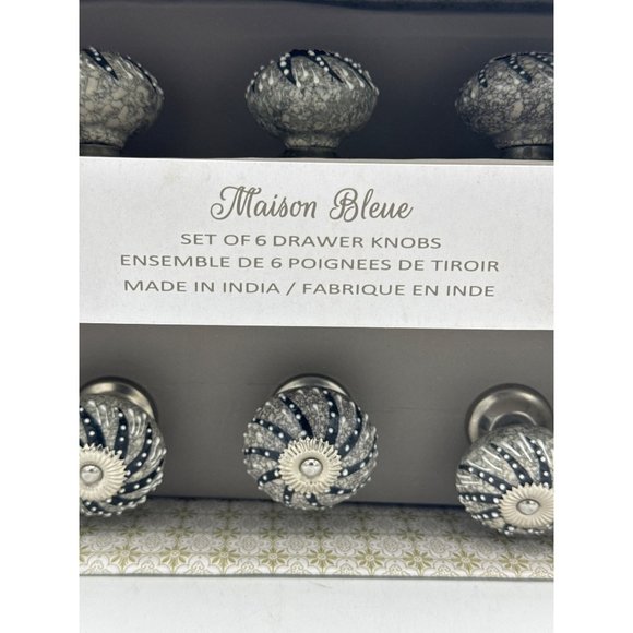 Drawer Pulls Knobs Maison Bleue Cabinet Door Black Gray Set of 6 - Picture 2 of 5